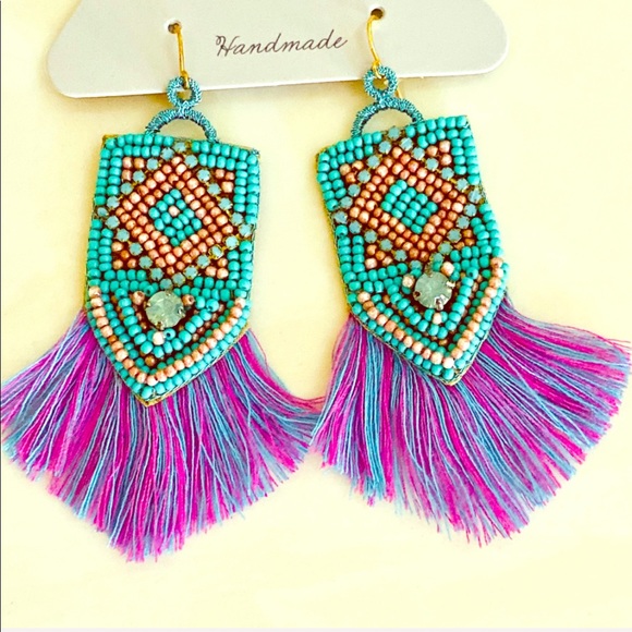 🌺🎉HP🎉🌺 NWT Anthropologie Deepa Beaded Tassel Earrings - Picture 2 of 8